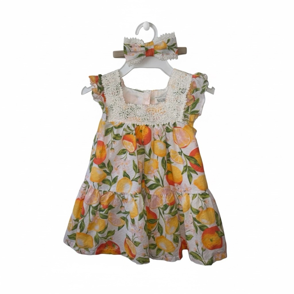 Rachel Kids Lemon Print baby Dress with Bow
